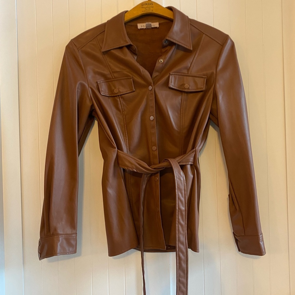 Philosophy Tan Faux Leather Belted Jacket